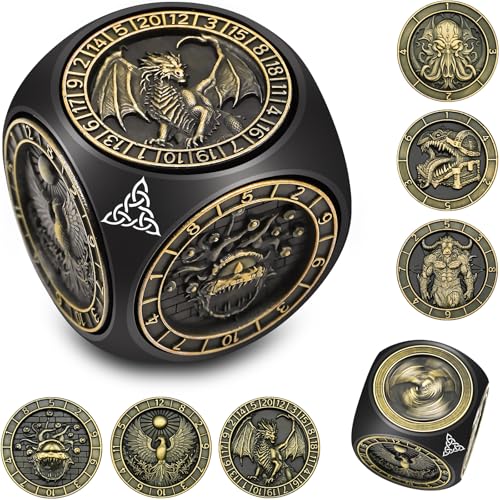 DND Spinner Dice, 7 in 1 Unique Metal Dice Set with 3D Relief for Dungeons and Dragons Gifts, Cool Polyhedral Role Playing Game Dice, Fantasy D&D Tabletop RPG Accessories for DM & Player (Black)