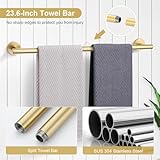 TQKAG Brushed Gold Bathroom Hardware Accessories Set 10-Pieces, Premium SUS304 Stainless Steel Bathroom Towel Bar Holder Set 23.6 Inch Round Towel Racks for Bathroom Wall Mounted