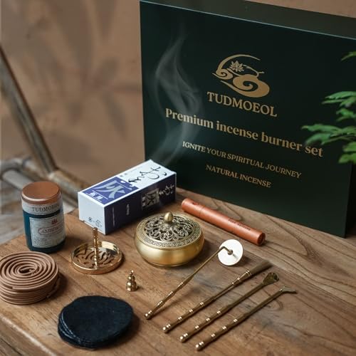 TUDMOEOL Copper Incense Burner and 16Pcs Tool Kit for Making Incense Cones - Includes Censer Mold Tools, Burner -Perfect for Yoga, Meditation
