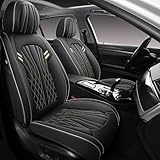 MINGBRON Leather Car Seat Covers 5 Pieces, Full Set Universal Seat Covers for Cars, Waterproof Nappa Leather Auto Seat Protectors, Black Car Seat Cover Most Sedans SUV Pick-up Truck Black&BeigeLine