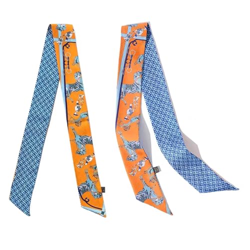 COtheSumay 100% Mulberry Silk Scarf for Handbags,Bags, and Purses,2 Pcs 2"x35" Hair Ribbon Skinny Neck Scarves for Women