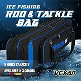 Vexan Ice Fishing Rod Case - Water-Resistant Ice Fishing Tackle Bag, Ice Rod Case - 36" Portable Rod Carrier, Fishing Rod Travel Case, Fly Fishing Bag - Fits 8 Rods, Tip-Ups, & Lures (Blue)