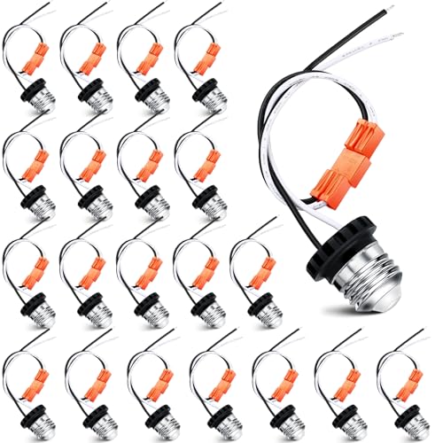 Zhengmy 20 Pcs E26 Socket Adapter, Medium Base Male Screw in Light Socket Pigtail for LED Recessed Lights