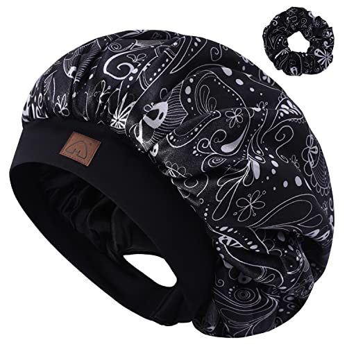 HAT HUT Satin Silk Bonnet for Curly Hair Sleep Cap for Women Sleeping Adjustable Hair Bonnet with Pattern Double Layer (PAISLEY)