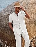 COOFANDY Men 2 Piece Linen Outfit Beach Button Down Shirt Casual Loose Pant Sets