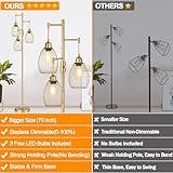 Dimmable Industrial Floor Lamps for Living Room, Gold Tree Standing Tall Lamps with 3 Elegant Teardrop Cage Head & 800 Lumens LED Bulbs for Bedroom Office