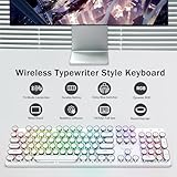 Redragon K710 Wireless Typewriter Style Mechanical Gaming Keyboard, Bluetooth/2.4Ghz/Wired, RGB Backlit, Rechargeable, Blue Switch - Clicky, Metal Panel, Round Keycaps, White