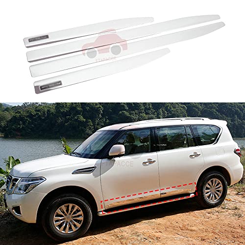 FTAPACCE 4PCS Side Door Sill Molding Trim Bar Plate Fits for Nissan Patrol Y62 2017-2023 Stainless Steel Silver