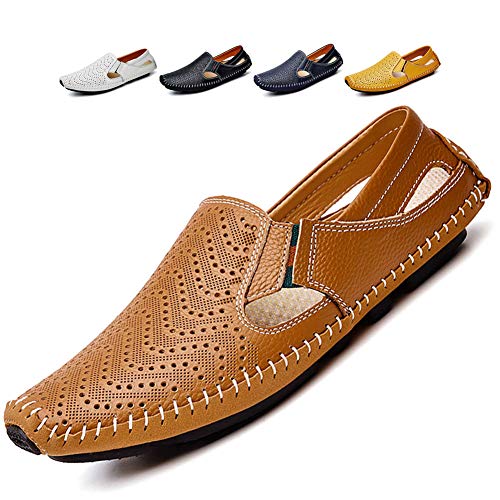 Noblespirit Men's Driving Shoes Leather Fashion Slipper Casual Slip on Loafers Shoes in Summer Mens Mules Shoes Breathable Diameter-zinroy Slip-on Loafers Red Brown NSMLFS8503-RB44