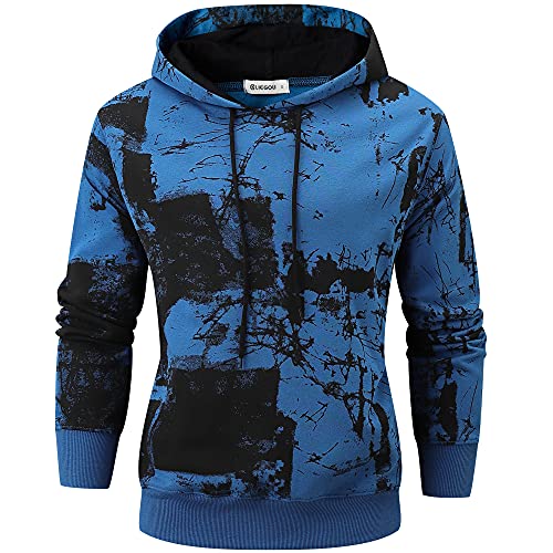 KLIEGOU Men's Fashion Graphic print hooded sweatshirt(299WY Blue XXL)