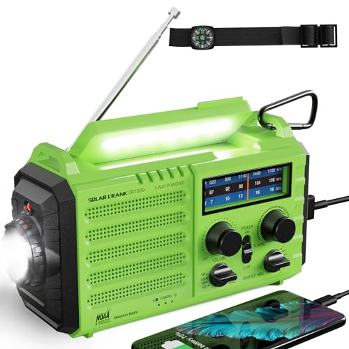 18500mWh Emergency Radio, Hand Crank Solar NOAA Weather Radio, AM/FM Portable Battery Operated Radio with 5-Way Power, Phone Charger, Flashlight& Lamp,Compass,Earbud Jack,SOS Alert for Home, Survival