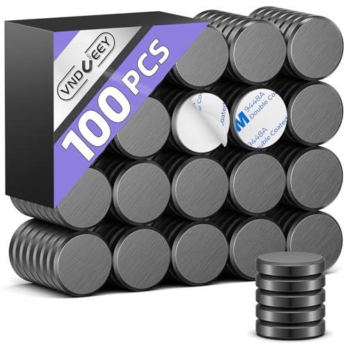 VNDUEEY 100Pcs Strong Magnets with Adhesive Backing, 0.7 * 0.12 inch Small Round Magnets for Crafts, Circle Magnet Ceramic Magnet for Fridge, DIY, Science Projects, Whiteboard (Black)