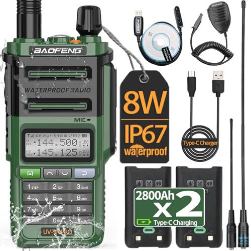 BAOFENG UV-9R Pro 8W Ham Radio Long Range Handheld Dual Band Tri- Power Waterproof Rechargeable Walkie Talkies with Programming Cable,Speaker Mic and Type-C Charging Cable for Hunting Survival Gear