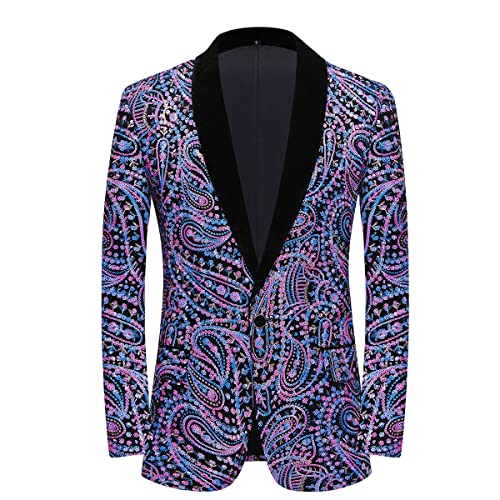 PYJTRL Men's Shiny Sequins Suit Jacket Classic Floral Suit Jacket Fashion, Suitable for Parties, Weddings, banquets, Proms,Multicolor,3XL