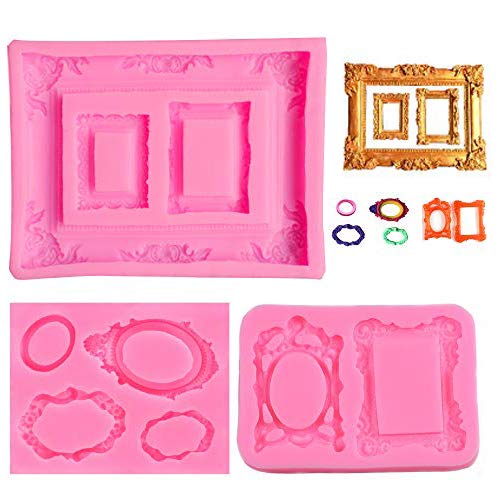 3 Pieces Pink Picture Frames Silicone Mold for Cake Decorating Sugar Gum Paste Chocolate Cookies Resin Polymer Clay