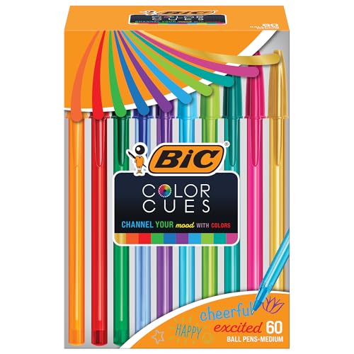 BIC Color Cues Pen Set, 60-Count Pack, Assorted Colors, Fun Color Pens for School Supplies, Includes BIC Cristal Xtra Smooth Ballpoint Pens