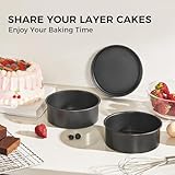 HONGBAKE 6 Inch Round Cake Pan Set for Baking with 30 Pieces Parchment Paper, Nonstick Deeper Circle Cake Pans with Wider Grips, 3 Pieces Layer Cake Tin, Cheesecake Mold, Huty Duty - Grey