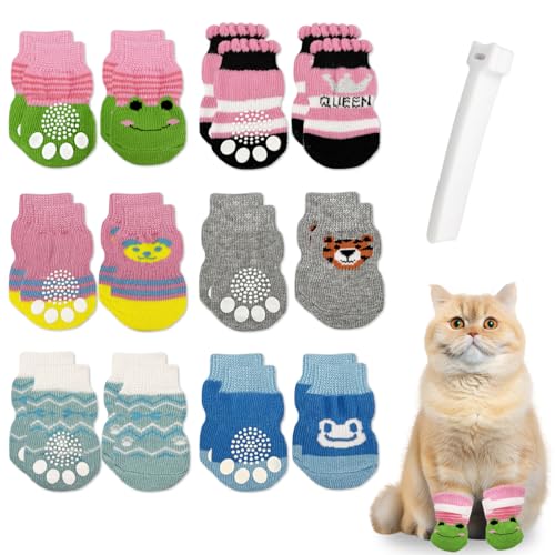 Zansens 24 Pcs Cat Mittens to Prevent Scratching,Breathable Cat Foot Cover,Breathable Dog Shoes,Non Slip Dog Socks with Nylon Belt for Nail Trimming Bathing