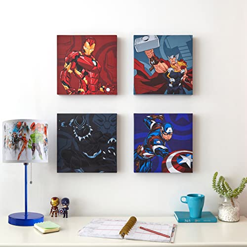 Idea Nuova Marvel Avengers Canvas 4 Pack Wall Art Set,Childrens Wall Hanging Décor,Each Piece 11"x11"