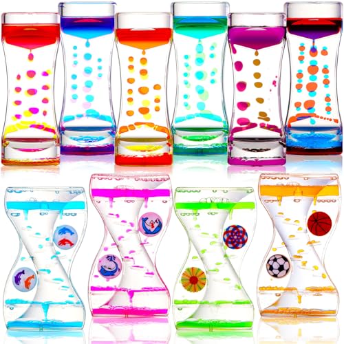 Motionchic 10 Pack Liquid Motion Bubbler Timer for Kids and Adults, 2 Types Calming Fidget Toy Colorful Hourglass Desk Decor Timer Oil Water Liquid for Adhd Anxiety Autism Sensory Play Classroom Prize