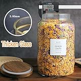 CZHQSMZ Set of 2 Large Glass Flour and Sugar Containers with 132 Pantry Labels - Glass Food Storage Jars with Airtight Bamboo Lid for Flour Pasta Candy Coffee Cookie and More(1 Gallon/4000 ml)