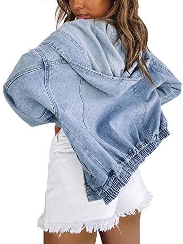Deslimale Jean Jacket Women Hooded Denim Bomber Jacket (M, Hooded denim jacket)