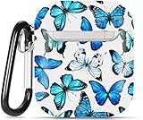 Olytop for AirPods Case Butterfly, Cute Hard Protective Apple Airpods 2 & 1 Case Shockproof Cover Shell Women Girls with Keychain for Apple AirPods 2nd 1st Gen Case - Blue Butterflies