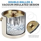 3.2L Modern Insulated Ice Bucket with Silicone Lid, Scoop, Strainer, Double Wall Stainless Steel Ice Bucket for Parties & Cocktail Bar,Ideal for Gift (Beige)