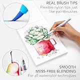 CHROMATEK 30 Watercolor Brush Pens - 15 Page Tutorial Pad and Online Video Series - Real Brush Tip, Vivid, Blendable - Professional Artist Quality - 27 Colors - 3 Aquapens