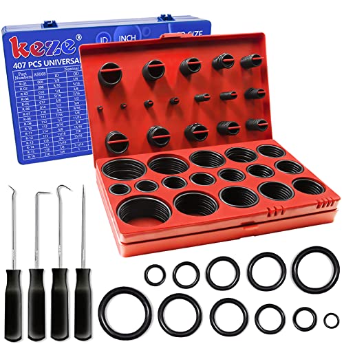 KEZE 826 Pcs Universal SAE and Metric O-Rings Kit,Standard Metric & Inch O Ring Assortment in 2 Box with 4 Piece Pick and Hook for Automotive Faucet Hydraulics Hose Air and Gas Sealing Repair