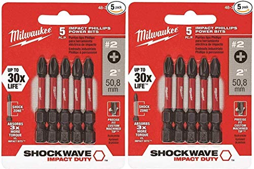 Milwaukee 48-32-4602 Power Bit, 2 Drive, Phillips Drive, 1/4 in Shank, Hex Shank, Steel, Sold as 2 Pack, 10 Count Total