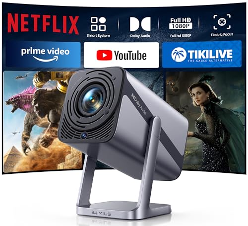 Netflix-Licensed/ Dolby Audio/- Smart 4K Projector with WiFi 6 and 2-Way Bluetooth, Electric Focus & Auto Keystone, 360°Adjustable Stand, iWIMIUS 1080P Mini Portable Outdoor Proyector w/ HDMI ARC