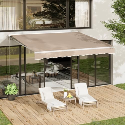 AECOJOY 13'×10' Manual Retractable Awning Sun Shade Patio Awning Cover Outdoor Patio Canopy Sunsetter Deck Awnings with Manual Crank Handle, Beige