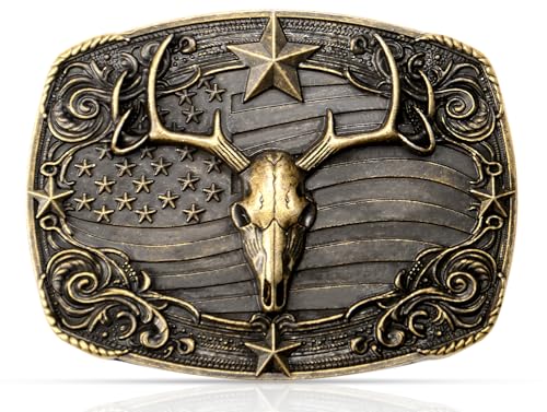 Superkred Western Belt Buckle for Men - Deer Belt Buckle Cowboy Belt Buckles Western BeltsBuckles for Men & Women Boys Cowboy Cowgirl (Gold)