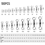 Alwonder 100PCS Fishing Barrel Swivels, High Strength Stainless Solid Ring Brass Barrel Swivel with Black Nickel Coating, Rolling Fishing Swivels Tackle Line Connector Saltwater Freshwater 117LB