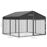 Petony Large Outdoor Dog Enclosure,Heavy Duty Dog Cage with Roof,Galvanized Steel Dog Kennel Fence with Double Safety Locks(6.56'x 6.56')