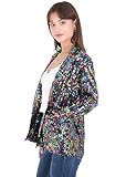 Anna-Kaci Women's Sparkle Sequin Jacket Long Sleeve Open Front Work Blazer Cardigan with Pockets, Multicolored, Large