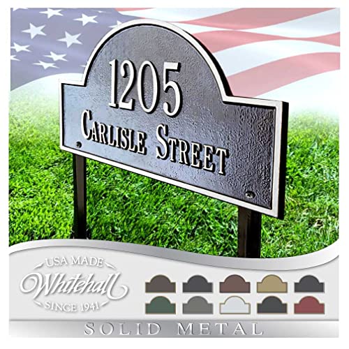 Personalized Cast Metal Address plaque - LAWN MOUNTED Arch Plaque. Made in the USA. BEWARE OF IMPORT IMITATIONS. Display your address and street name. Custom house number sign.