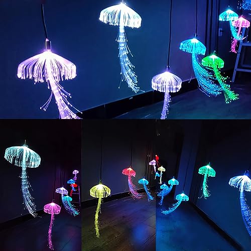 SGSLT 12V Fiber Optic Jellyfish String Light Chandeliers Outdoor Christmas Dandelion Fairy Garland Party Garden Patio Tree Hanging Lamps Set of 10Pcs
