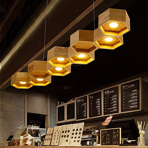 LITFAD Creative LED Pendant Lighting Long Seven Lights Honeycomb Shaped Designer Island Light Art Deco Hanging Light Fixture Chandelier for Living Room Restaurant Dinning Room Hotel