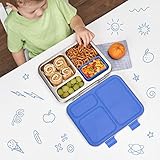 Bentgo Kids Stainless Steel Leak-Resistant Lunch Box - 3-Compartment Bento Style Lunch Box with Bonus Container - Eco-Friendly, Dishwasher Safe, BPA-Free, Ages 3+, Patented Design (Blue)