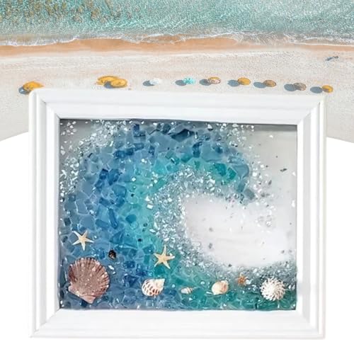 Sea Glass Art Kits, 2024 New Sea Glasss Resin Art Kits for Adults, DIY Mosaic Glass Kits, Mosaic Kits for Adults Resin Beach Art Kit for Home Decoration, Bookshelf, Office, Windowsill (L)