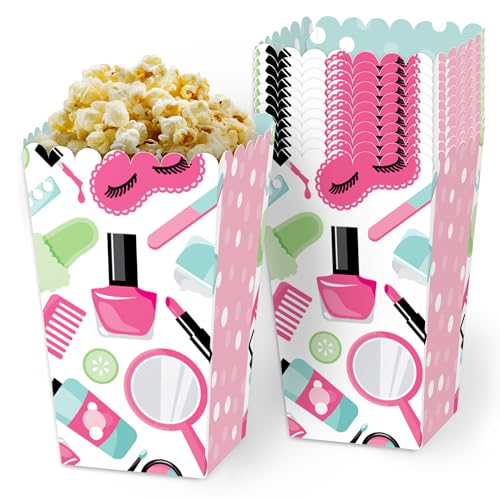 Big Dot of Happiness Spa Day Popcorn Treat Boxes - Girls Makeup Party Storage Containers, Premium Gift Packaging, 12 Pack