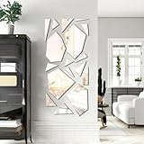 Acrylic Mirror Wall Stickers Irregular Mirror Stickers Wall Decor Peel and Stick Silver Geometric Mirror Stickers Removable 3D Modern Wall Art Decals for Living Room Bathroom Office Decoration