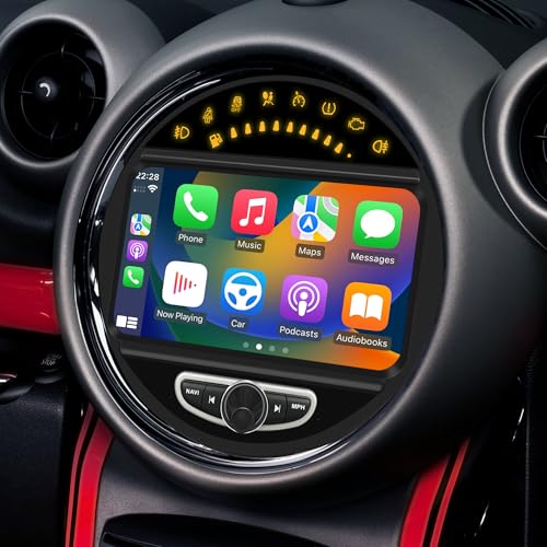Wireless Apple CarPlay for Mini Cooper CIC System R55 R56 R57 R58 R59 R60 R61 Radio Retrofit 6.5 to 8inch TouchScreen Android Auto Mirror Phone to Car Screen Android Car Stereo Dash Kit Reverse Camera