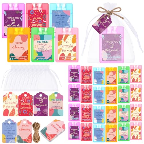 Frienda 24 Set Hand Sanitizer Spray Bulk Thank You Hand Sanitizer Travel Size with Appreciation Cards Gift Bags Mini Pocket Spray Gifts for Back to School Women Men Teacher Nurse Employees(Colorful)