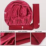 Arqumi Pack of 2 Satin Sleeping Bonnet,Large Satin Sleep Bonnet with Elastic Long Strap,Adjustable Sleep Cap Hair Bonnet for Women & Men,Black+Red