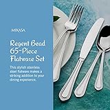 Mikasa, Regent Bead Flatware Service for 12, 65 Piece Set, 18/10 Stainless Steel, Silverware Set with Serving Utensils