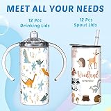 12 Sets 12 oz Sublimation Blanks Sippy Cups for Toddlers Insulated Stainless Steel Kids Sublimation Tumbler Cups with Lids and Straws, 2 Heat Tape, 12 Polymer Sublimation Coating, Coaster, Brush