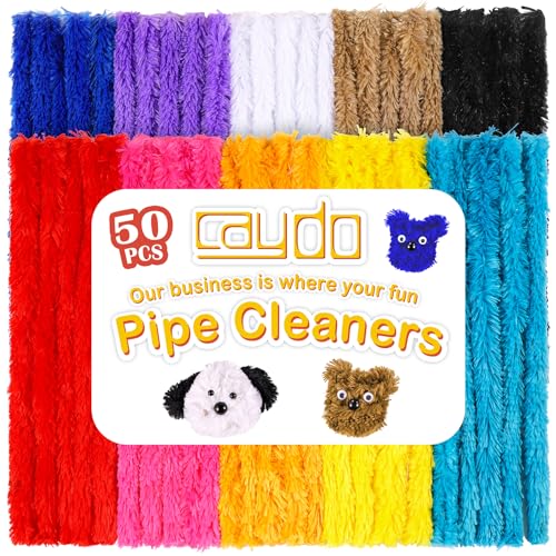 Caydo 20 Pieces Extra Thick Pipe Cleaners Craft Supplies 10 Colors Soft Chenille Stems for Kids Art Craft DIY Projects Creative Decoration (30 mm x 12 Inch)